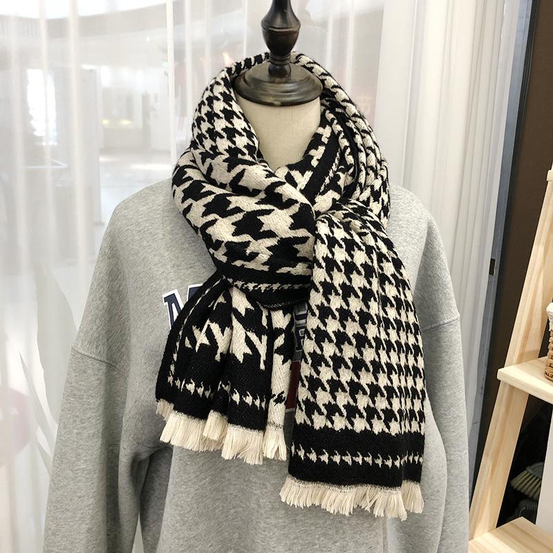 Qiandongge Winter Thickened Imitation Cashmere Fringed Scarf Warm Dual-purpose Long Shawl Knitted Fashion Scarf