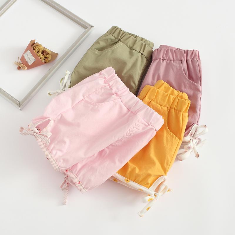 Летние пляжные детские шорты для девочки и мальчика с бантом, однотонные, детские, из хлопка