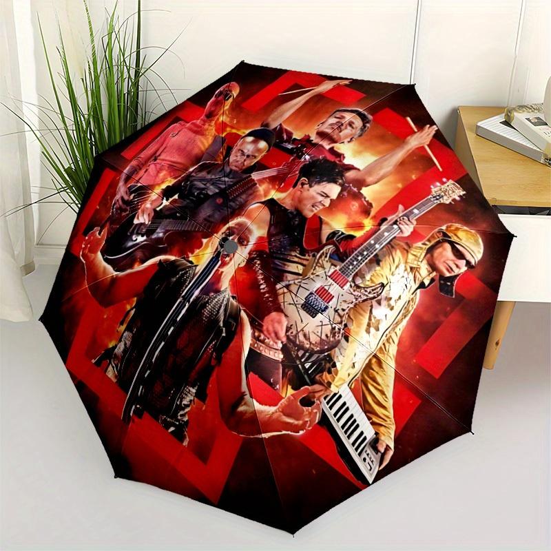 1pc Rammstein Automatic Open/Close Umbrella, Portable 3-Fold Compact Umbrella for Men & Women, Perfect Gift for Birthday132