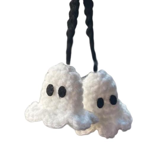 1 Pair Cartoon Ghost Pendant Crochet Car Mirror Hanging Accessories