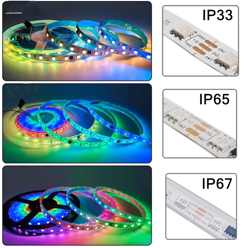 WS2811 Smart IC RGB LED Strip 30/60LEDs/M Individually Addressable LED Tape DC12V 24V Black/White PCB IP30 IP65 IP68 Waterproof