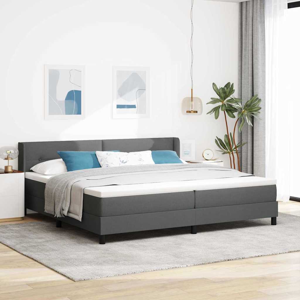 Box Spring Bed with Headboard Dark Grey 200 x 200 cm Fabric