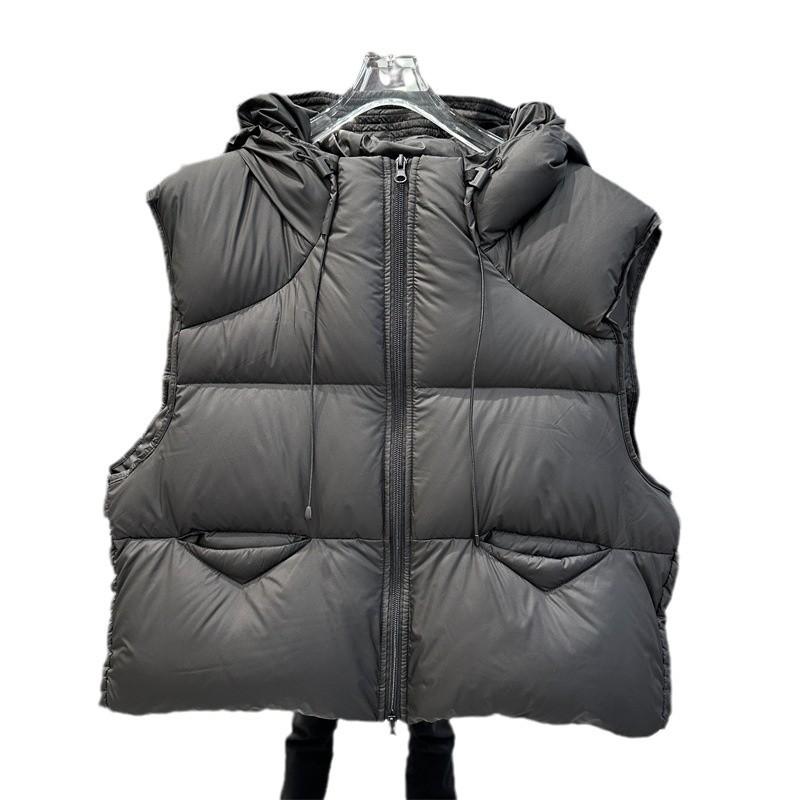 White goose down down vest women's short winter new loose hooded thickened puff vest thermal vest