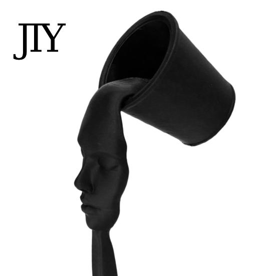 Light Luxury Decor Abstract Human Face Sculpture, Surrealism Artistic Statue, 3D Printed Unique Decoration Modern Black Floating Bucket Figurine
