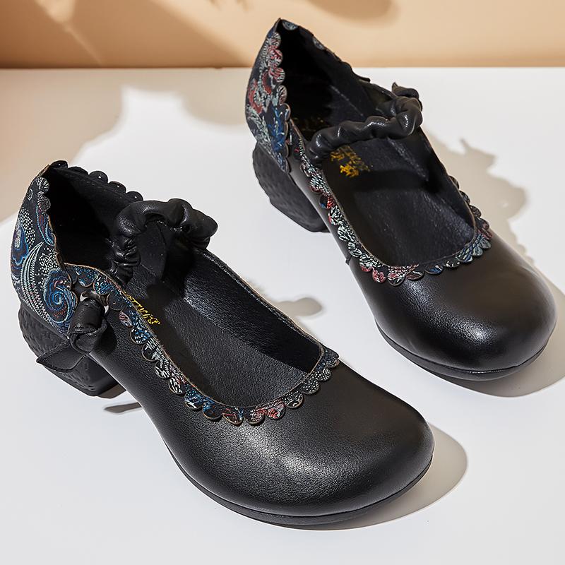 2024 весенние туфли из натуральной коровьей кожи с цветочным рисунком, женская обувь, элегантная модная обувь, женская обувь ручной работы в стиле ретро на высоком каблуке