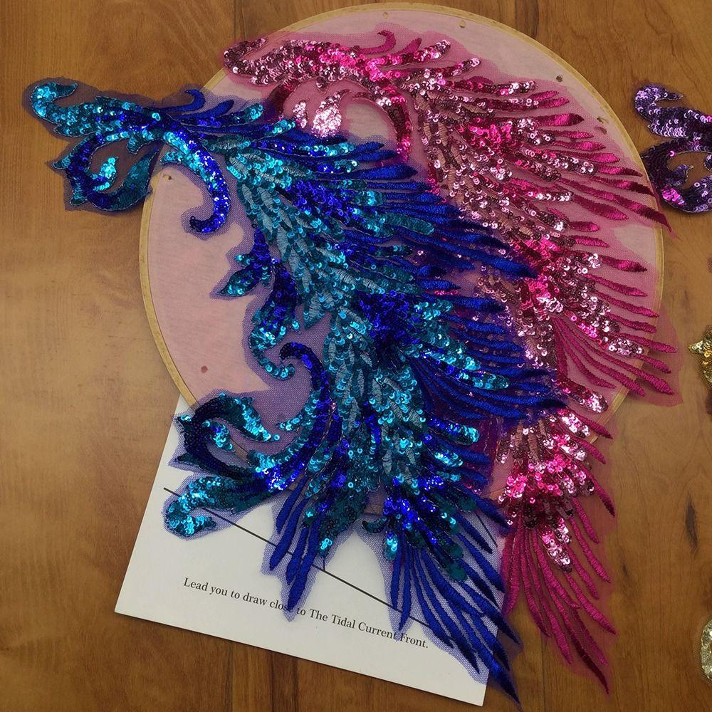 DIY Sequined Embroidery Patches Phoenix Tail Feather Clothing Applique Stage Costumes