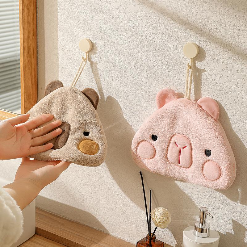 Круглое полотенце для рук из кораллового вельвета «Капибара», Кухонное подвесное двухстороннее впитывающее и быстросохнущее квадратное полотенце