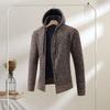 Men Fall Winter Cardigan Coat Drawstring Hooded Thick Velvet Lining Ribbed Cuffs Hem Solid Color Knitted