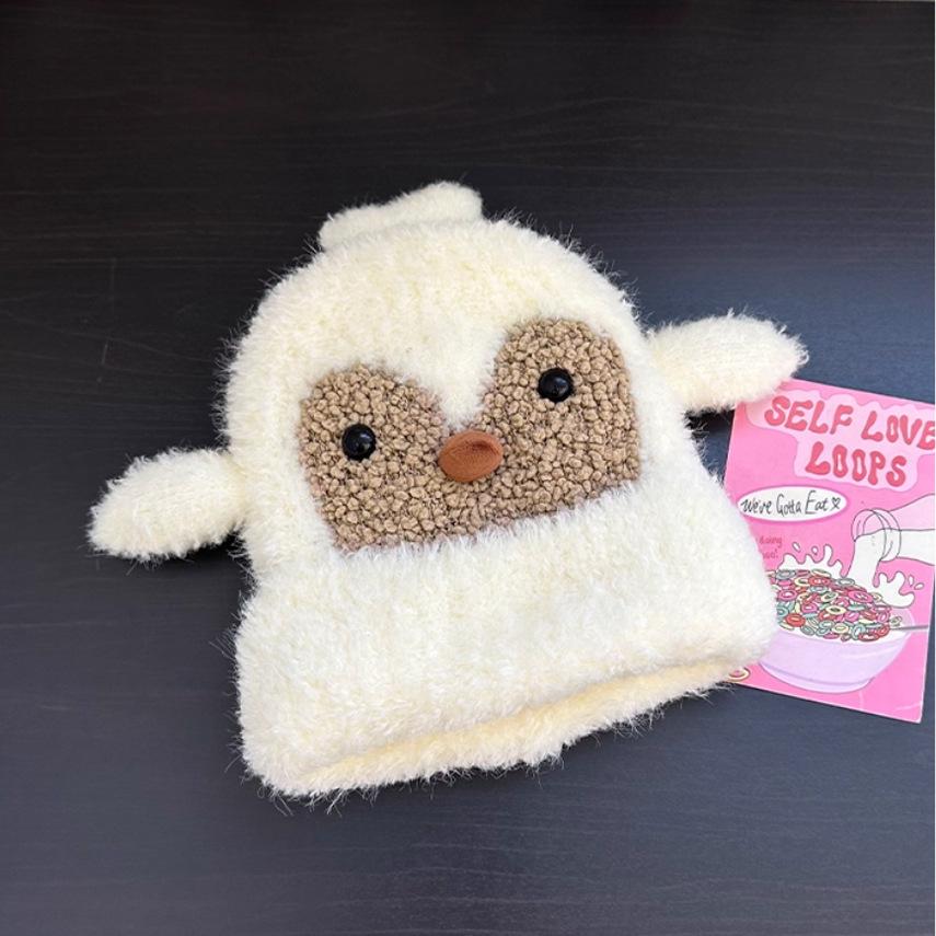 Cute little penguin plush knitted hat children's autumn and winter new thickened warm versatile ear protector pullover hat