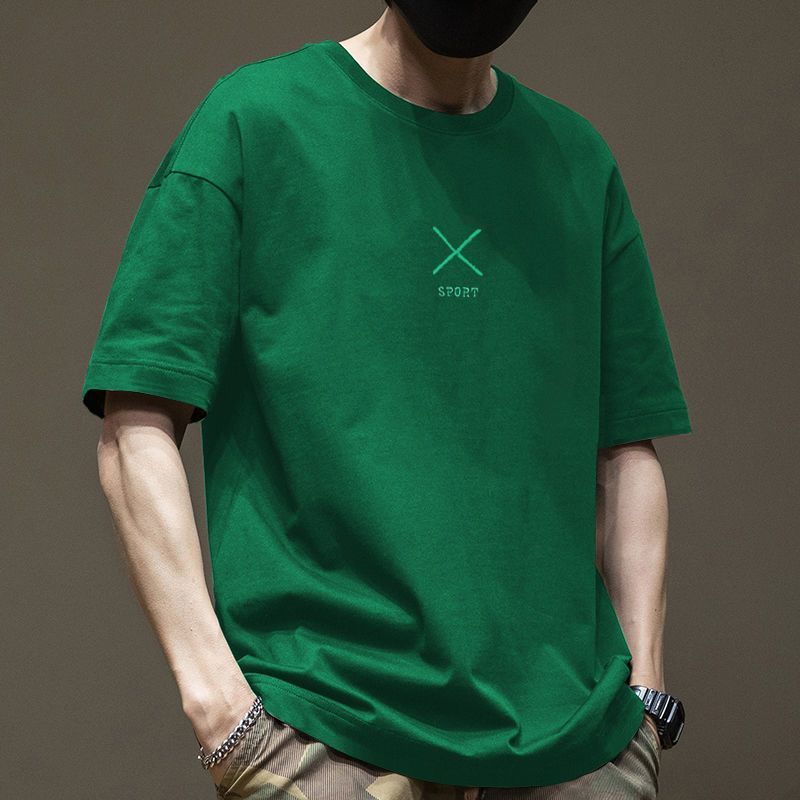 Модная японская и корейская летняя мужская футболка с коротким рукавом от модного бренда, с принтом, с рукавом до локтя, модный тренд, свободного кроя