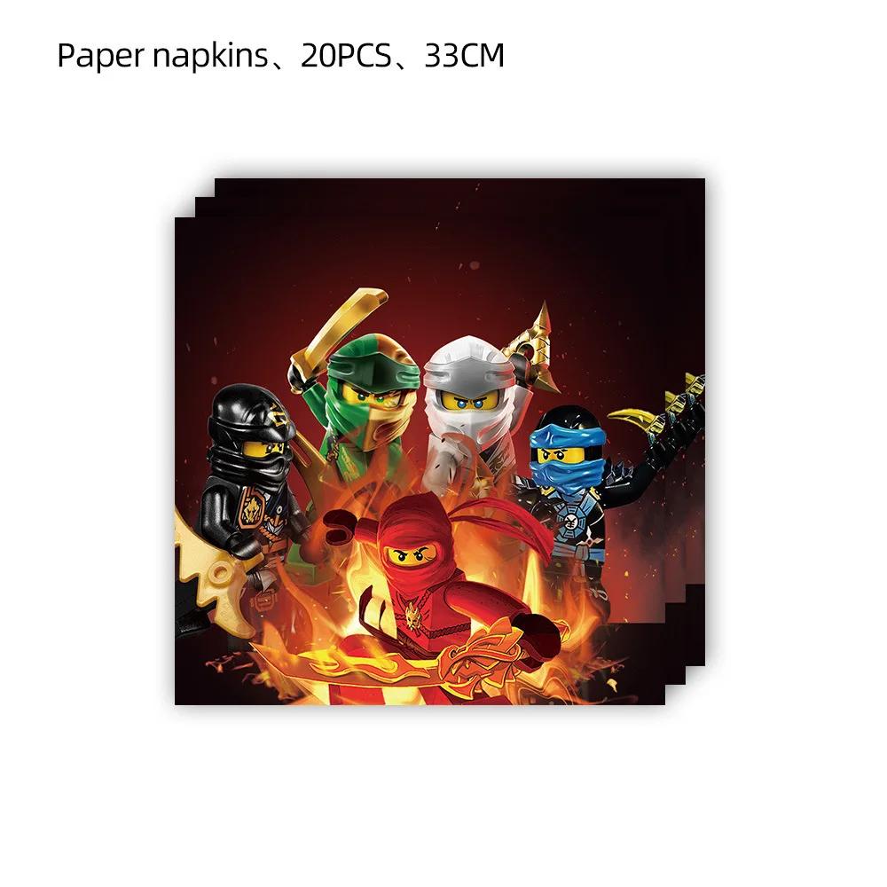 Kids Birthday Party Decoration Banner Ninjago Theme Print Triangle Pennant Flag Streamer Balloon Tableware Set for Kids Birthday