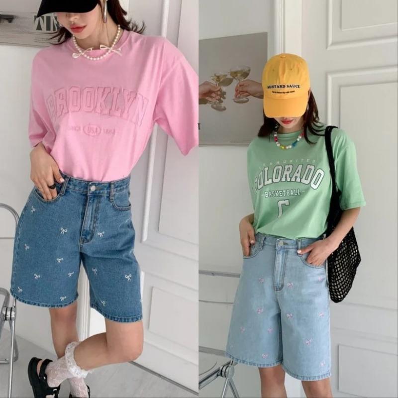 Fashion Retro Bow Large Size Loose Denim Shorts Women Casual Vintage Summer Wide Leg Pant Female Button High Waist Short Streetwear Jeans