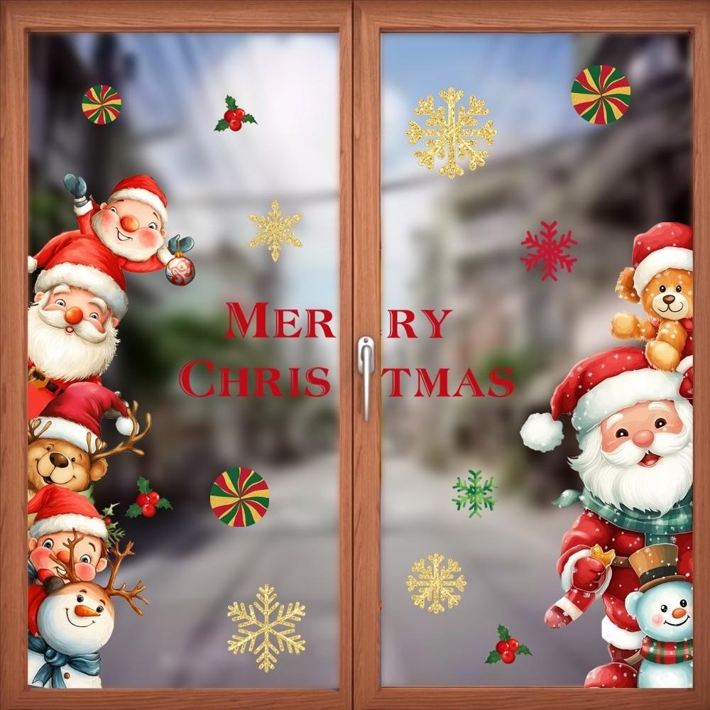 PVC Removable Christmas Wall Stickers 3D Design Holiday Decorations Cute Window Decals Home