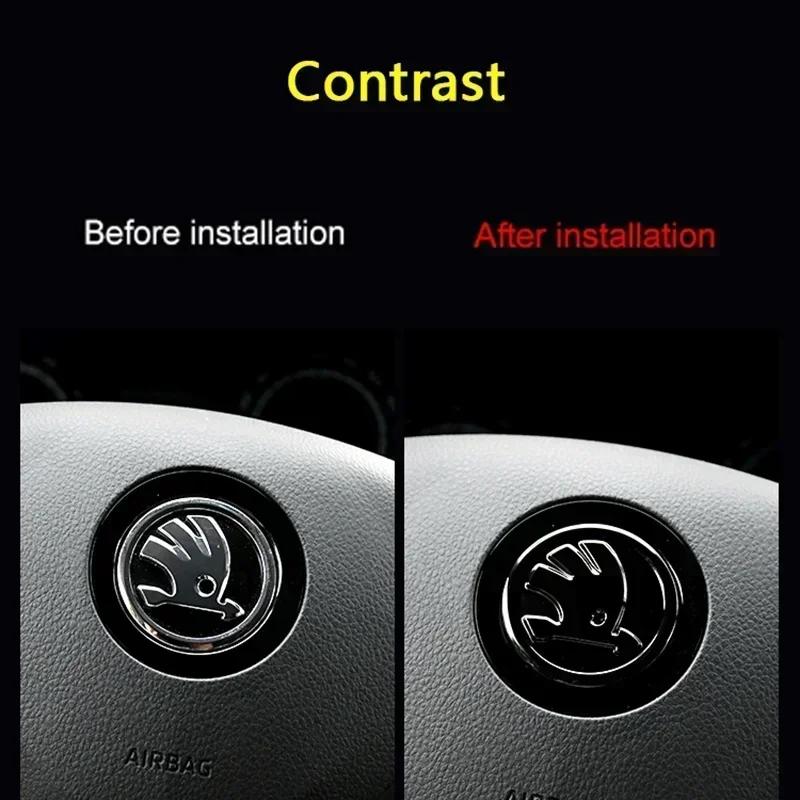 UUUV5 2026 Горячее Для SKODA 46 мм Наклейка-эмблема логотипа на руль автомобиля для Skoda Rapid Fabia Octavia Superb Laura VRS Yeti Kodiaq Karoq