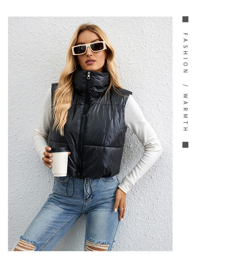 Жилет женский осенне-зимний однотонный ветрозащитный теплый жилет на шнурке с воротником-стойкой, куртка без рукавов