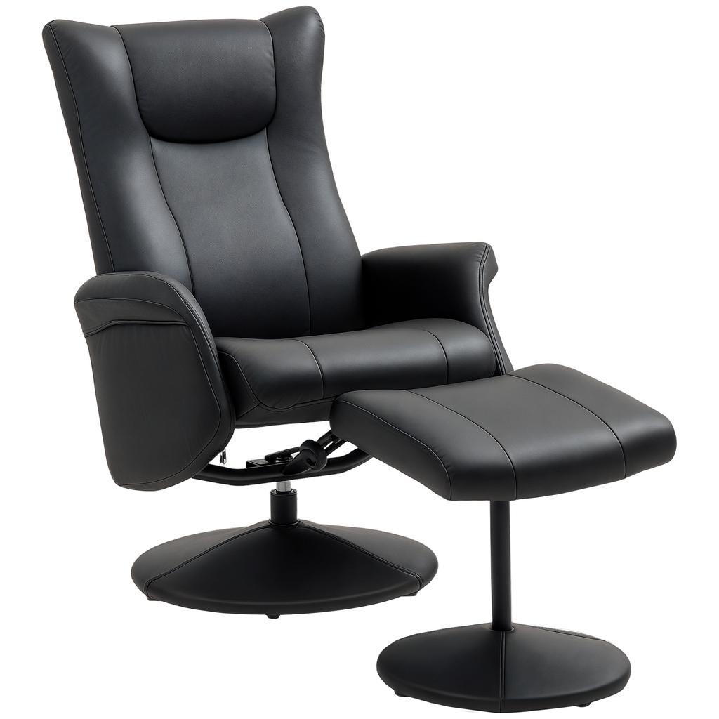 Executive Chair with Ottoman, Leather Look, Swivel, Adjustable Backrest, Up to 150 kg, Black