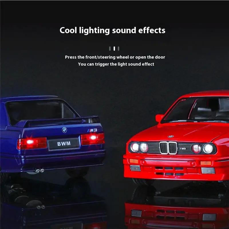 AAAOO1 1:24 1988 BMW M3 E30 Alloy Sports Car Model Diecasts Metal Classic Car Vehicles Model Simulation Sound and Light Kids Toys Gifts