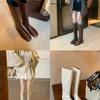 [FanGui] Height Increase by 4cm~ Versatile Round Toe Flat Sole Soft Skinny Boots Mid-top Knight Boots Women