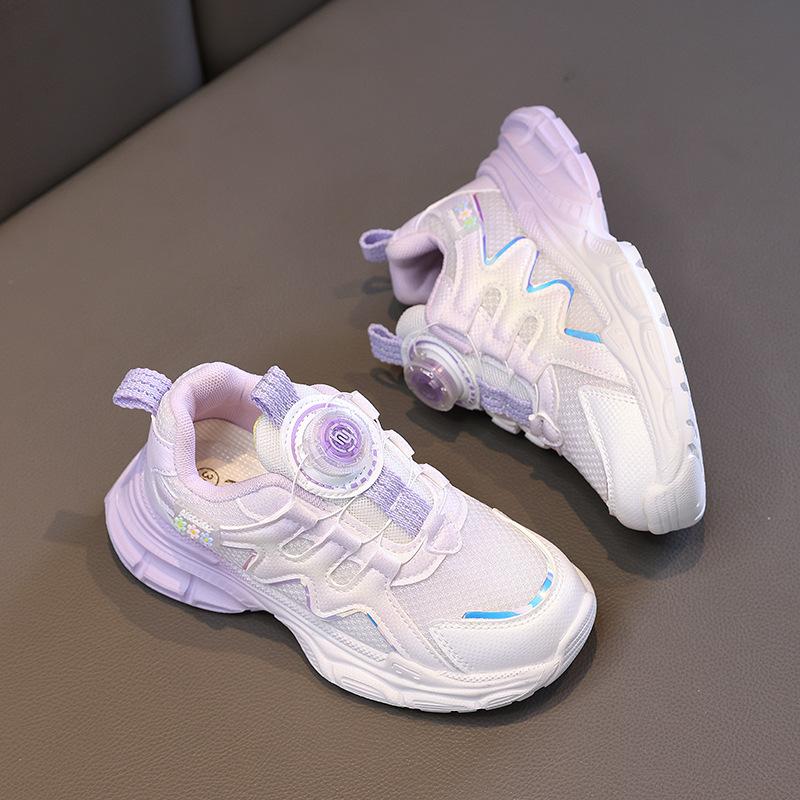 Девочки кроссовки на липучке с крутящейся пуговицей 2025 осень новые беговые детские туфли крутящаяся пуговица девочка принцесса мягкая подошва