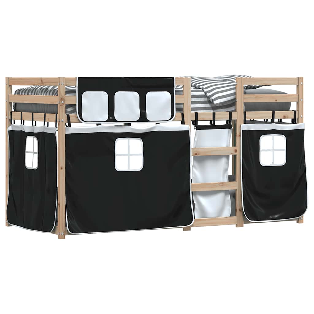 Bunk Bed with Curtains White & Black 80 x 200 cm Pine Wood