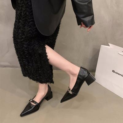 Французский темперамент Мэри Джейн маленькие кожаные туфли женские туфли 2025 новая весна и осень зима черные остроносые туфли на высоком каблуке одинарные туфли