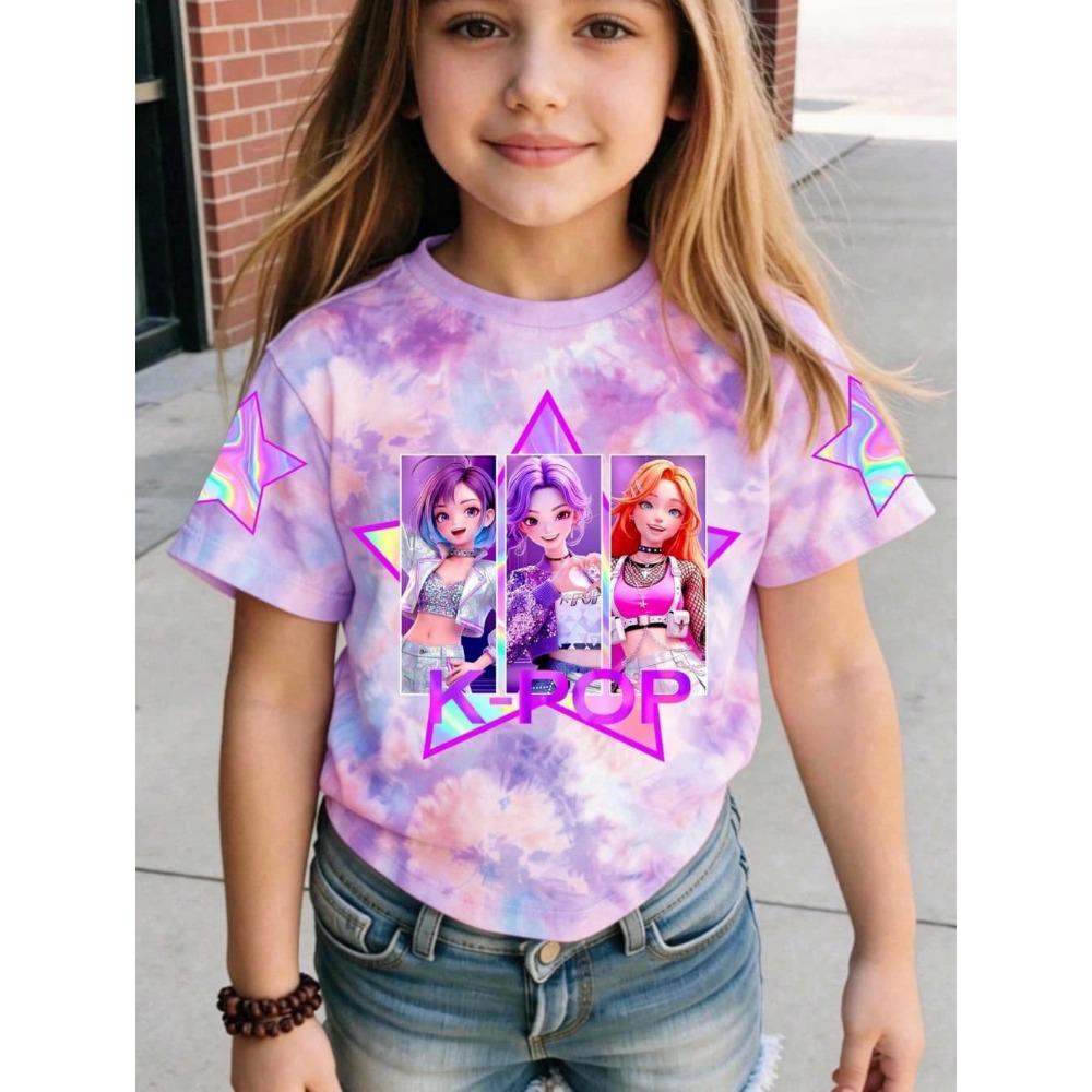 Kpop Style Short-Sleeve T-Shirts for Girls Funny Gift for Kids Summer Short Sleeve Tops Casual Round-Neck Outdoor Girls Clothes
