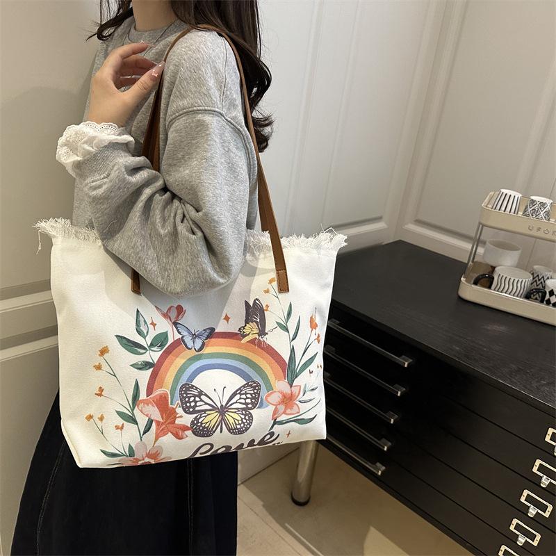 2025 New National Style Cute Handbag Fashion Casual Tote Bag Large Empty Embroidery Printed Shoulder Bag