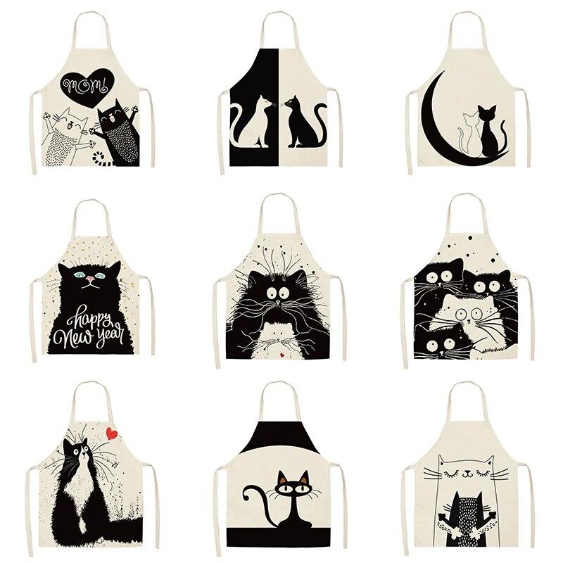 1 Pack Black Cat Pattern Men and Women Suitable for Home Dinner Kitchen Cooking Apron Cleaning Apron Anti-fouling