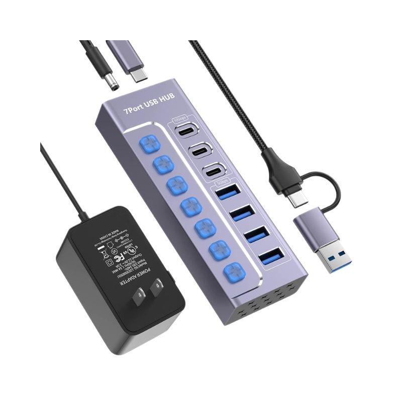 USB 3.0 7-портовый концентратор-разветвитель, док-станция 10 Гбит/с с независимыми переключателями