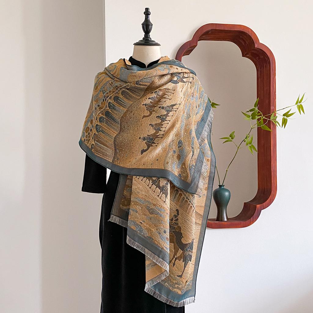 Новая элегантность Китайский стиль Женский шарф Мягкая теплая пашмина Принт бамбука Шаль Зимний Женский Защита от холода Ветрозащитный Шарф-одеяло