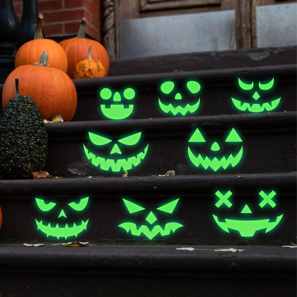 Halloween fluorescent luminous wall stickers luminous pumpkin expressions self-adhesive holiday decoration stickers for living room and bedroom walls