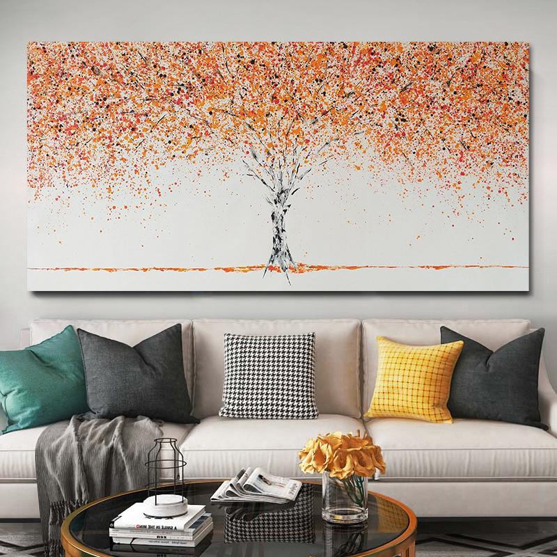 Современная картина на холсте, абстрактные текстурированные коричневые деревья с золотисто-желтыми листьями, настенные художественные постеры, принты для домашнего декора, Куадрос