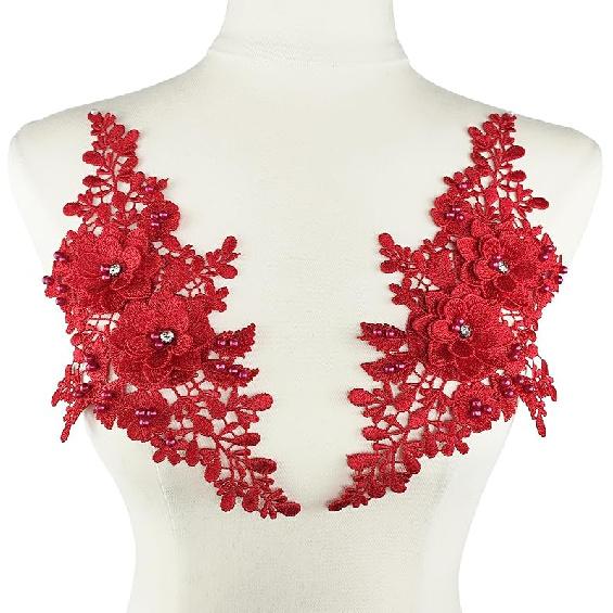 1 пара кружевных аппликаций с цветами, расшитых бисером и стразами, пришивные вышитые нашивки, аппликации для декора свадебного платья, DIY шитье, рукоделие, украшение, черные 9,2 x