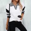 Casual Loose POLO Collar Women's Sweater Autumn and Winter Striped Color Block Sweater for Women