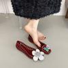 Transparent Crystal Jelly Sandals Hollow Out Slippers Korean Style Flat Shoes Women's Square Toe Shallow Slip On Ballet Loafers