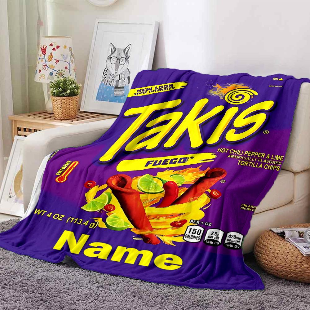 Custom Name Takis Fuego Theme Printed Blanket - Perfect for Couch, Bed, Travel & Outdoor Use | Machine Washable, Cozy & Durable.