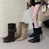 Retro Inner Pointed High Boots, New String Straps, Versatile Pleated Thin Boots, Folded and Two Stacked Boots