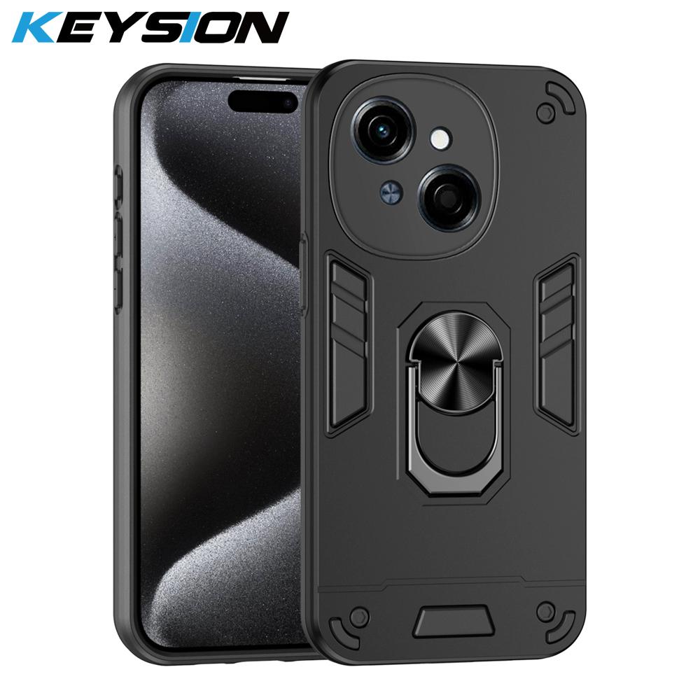KEYSION Противоударный чехол для TECNO Spark Go 1 Go 2025 Silicone+PC Camera Protection Ring Stand Phone Back Cover для Tecno Pop9 4G