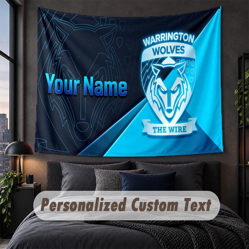 Custom Name Text Tapestry,Warrington Wolves FC Decorative Wall Hanging, Background Tapestry For Home Bedroom