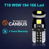 2Pcs T10 W5W LED Bulbs Canbus Error Free Car Clearance Lights Reading Lamp Auto Dome Door Bulb Accessories White Red Yellow Green Blue Pink