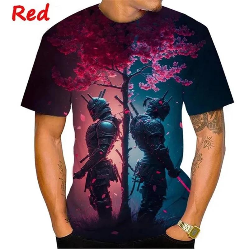 Новая футболка с японским самураем, 3D-принт, сакура, ниндзя, рубашка с коротким рукавом, модные повседневные топы для мужчин и женщин, футболки