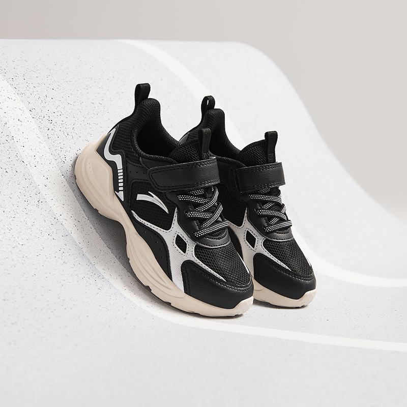 Anta Fashionable Versatile Comfortable Lightweight Shock Absorbing Low Top Kids Running Shoes Kids Sneaker Black Silver A12449977-2