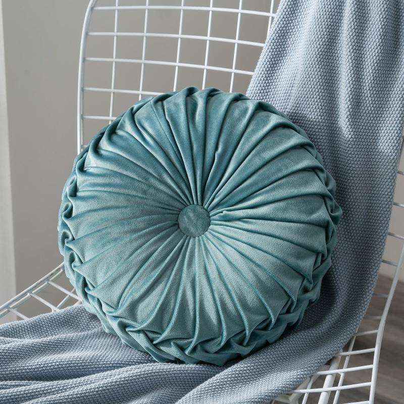 Velvet Pleated Round Pumpkin Throw Pillow For Sofa Decor