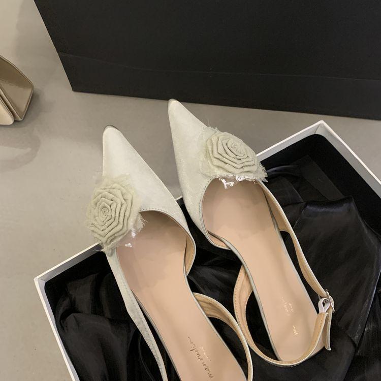 Сказочный ветер нежные цветы острые сандалии женские 2025 весна новые элегантные с мелким вырезом сумка на носке тонкий каблук туфли