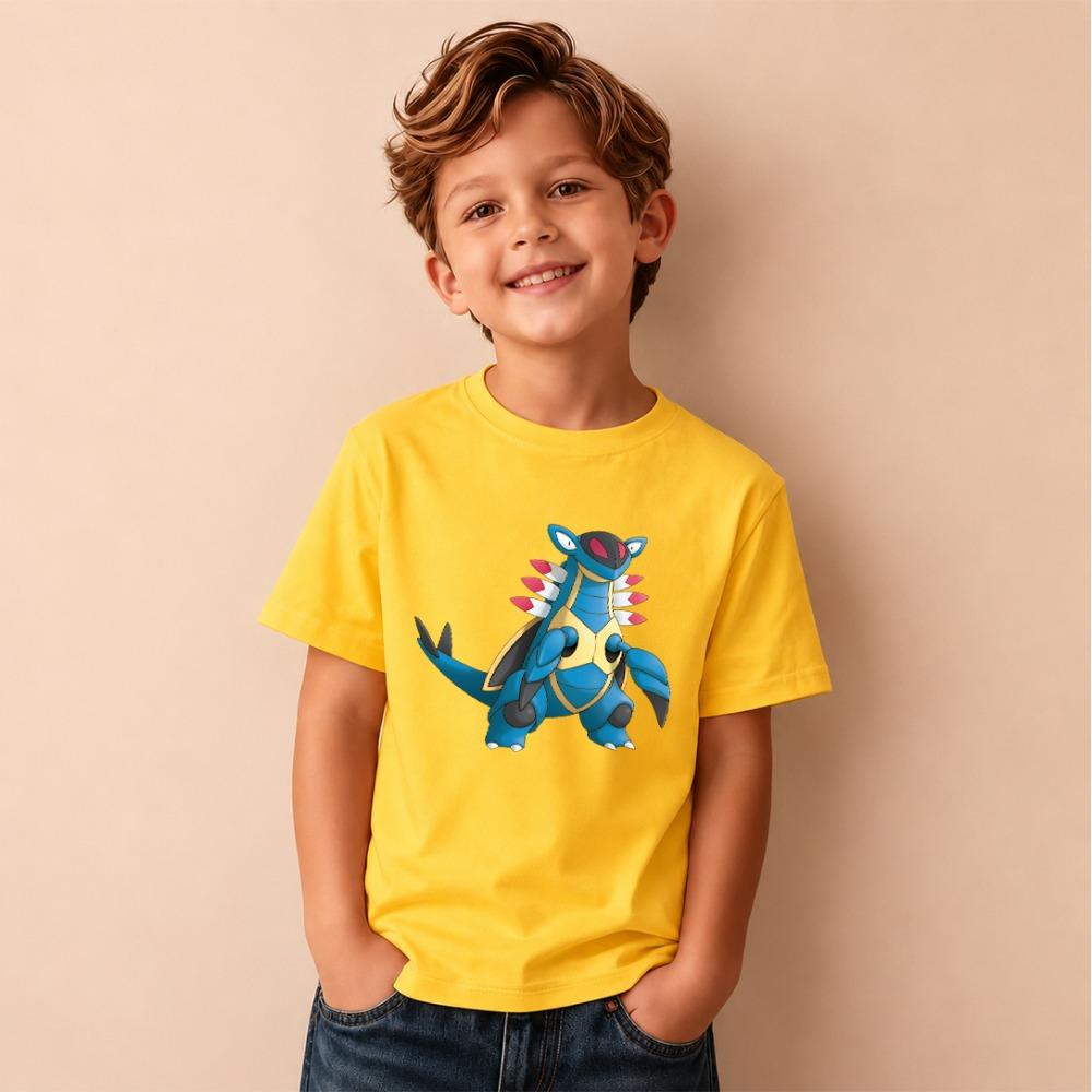 Kids Pokemon Armaldo Print Short Sleeve T-Shirt Boys Cartoon Graphic Casual Tee Children Birthday Gift