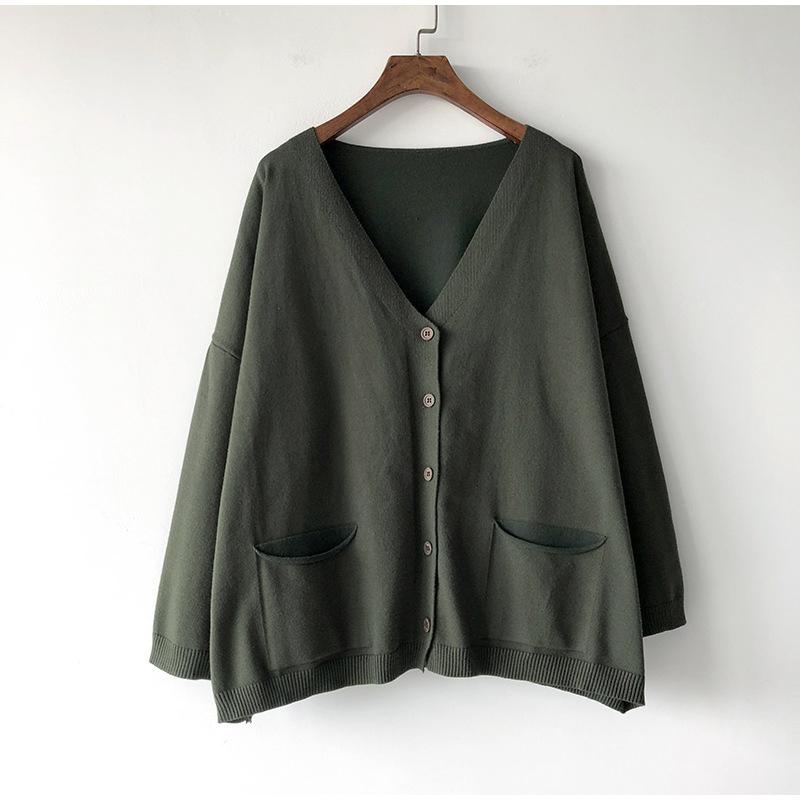 Женский однотонный свободный кардиган с V-образным вырезом и длинным рукавом, весна-осень 2025, женские свитера с карманами на пуговицах