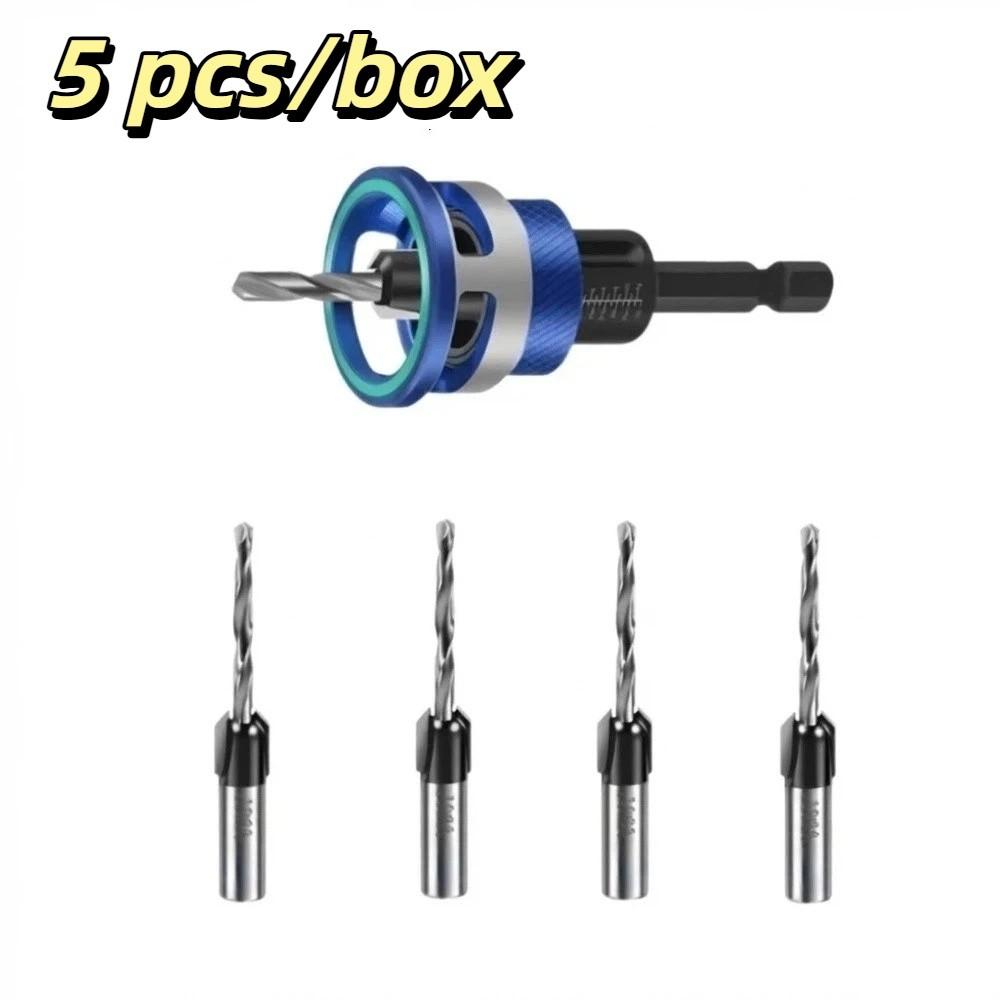 5pcs/box Adjustable Depth Countersink Drill Bit Zinc Zinc Alloy Drill Bit Concealed Screw Installation