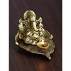 Golden Metal Handcrafted Lord Ganesha Idol with Diya On Leaf - Diya for Diwali, Ganesh Chaturthi - Diwali Diya for Puja Room