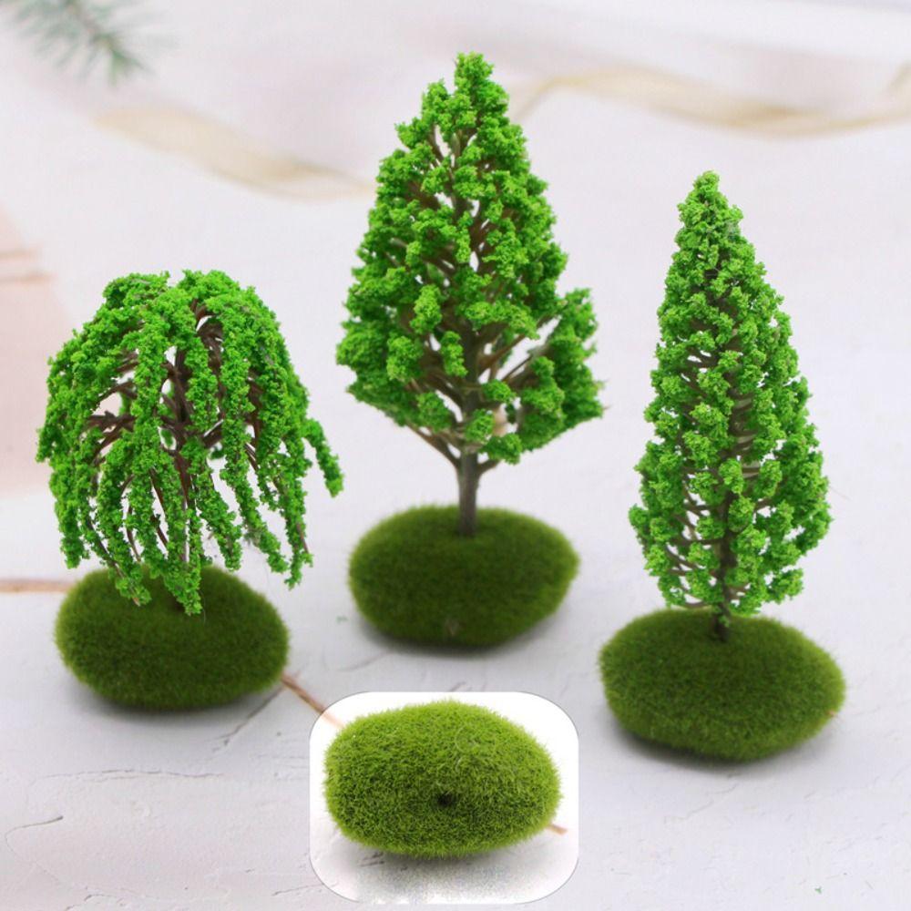Artificial Moss Rocks/Wooden Base Model Trees Natural Green Dollhouse Mini Tree Building Model