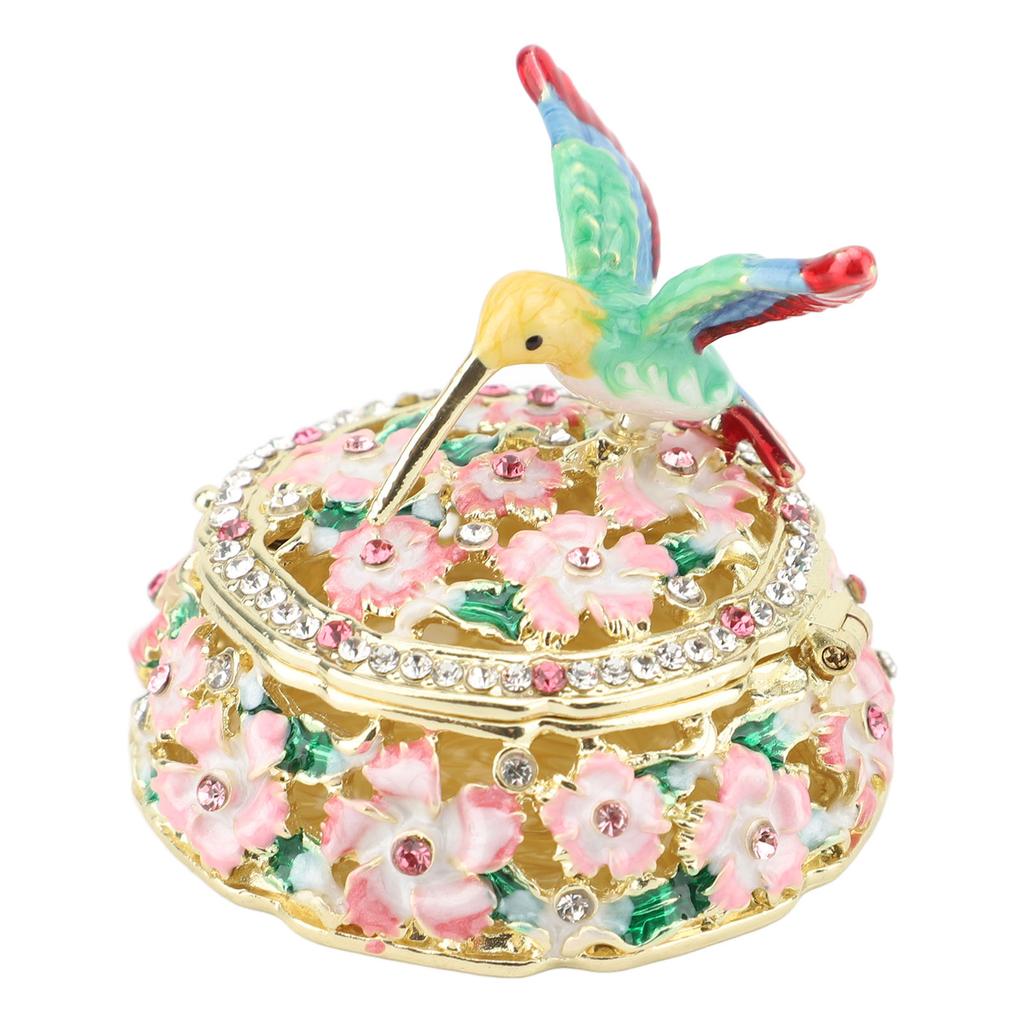 Round Pattern Enameled Jewelry Box Decorative Metal Trinket Box Vintage Jewelry for Desktop and Bedroom